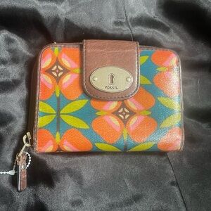 Fossil Orange and Blue Wallet Vibrant Retro Design